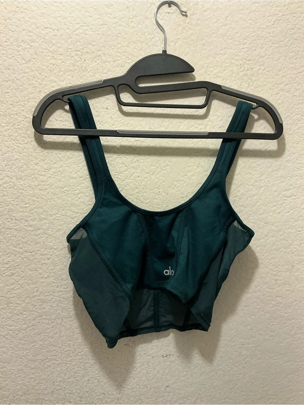 ALO Yoga Deep Teal Mesh-Panel Sports Bra